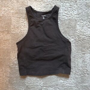 MATE THE LABEL ORGANIC COTTON HIGH NECK ACTIVEWEAR TANK IN MOCHA